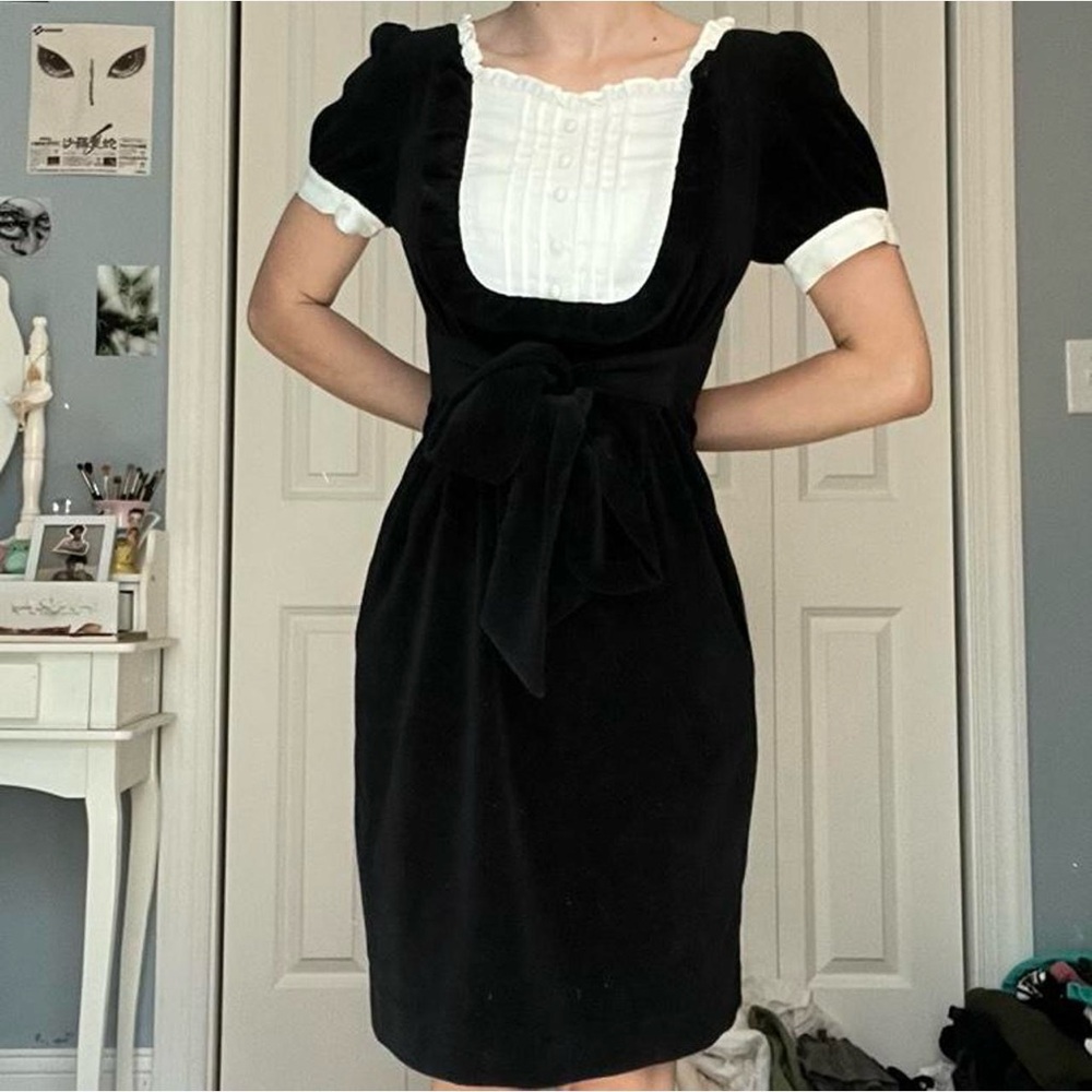 Goth Black and White Bib Maid Midi Dress